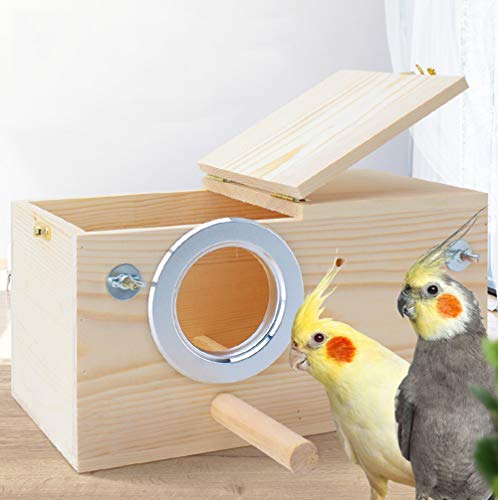 Pine Wood Parakeet Nest Box Bird House Budgie Breeding Mating Box for Lovebirds Cockatiel Parrotlets (L) - size: L