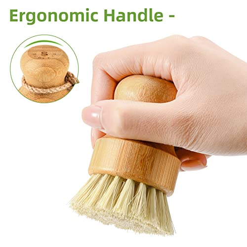 SUBEKYU Bamboo Dish Scrub Brush,Produce Brush,2 Pack with Ceramic Holder | Vegetable Brush,2-Pack Natural Sisal Bristles-2 Soft, 1 Firm,Kitchen Wooden Cleaning Scrubbers Set - color: Sisal + Palm Brush, 2p