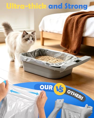 60 Count Automatic Cat Litter Box Liners Bags Compatible with NeakasaM1 Petpivot Autoscooper 11/12 and Similar Open-Top Self-Cleaning Cat Litter Box, Drawstring Handle Heavy Duty Leak-proof, 27*13in - size: 60 Count (Pack of 1)