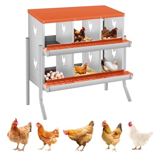 Garvee Chicken Nesting Box, 6 Compartments Nesting Box for Chickens, Galvanized Steel Chicken Laying Box for Easy Egg Collection, Wall Mounting - color: Orange | 6 Compartments+legs