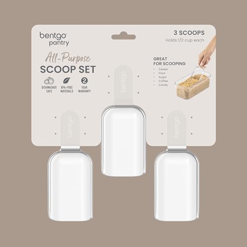 Bentgo Pantry 3-Piece All-Purpose Scoop Set, 1/2 Cup, BPA-Free (Clear) | Lightweight, Portion Control, Dishwasher Safe, Fits Pantry Containers, Ideal for Flour, Sugar, Coffee & Candy (Clear)
