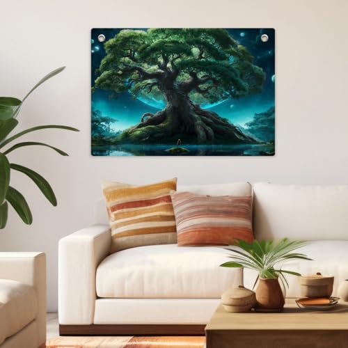 Cosmic Tree of Life Tapestry Banner Flag, Fantasy Lovers Nature Enthusiasts | Fantasy Moonlit Forest Wall Banner Decor for Bedroom Dorm Meditation Space Gift for Spiritual Seekers 28.5 x 20 Inch - color: Multi 0670