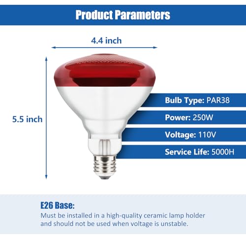 250W Heat Lamp Bulbs 1 Pack Infrared Heat Lamp for Chickens with E26 Socket and 5000 Hours Lifespan Heat Light Bulb for Pets Chicks Reptile Food Service Brooder Coop - size: 1 Pack