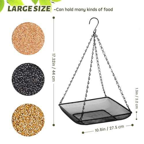 Hanging Bird Feeder Tray 11x11 Inches, Metal Mesh Platform Seed Feeder with Durable Chains for Outdoors Outside Great for Attracting Wild Birds, 1 Pack - size: 11"*11"-1pack