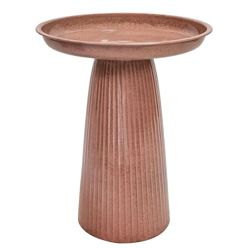 Sunnydaze Modern Bird Bath for Outside, Iron, 23” H, Canyon Clay Glaze | UV & Rust-Resistant Matte Finish, Durable Iron,1 Gal Water Cap, Outdoor Birdbath for Garden, Pedestal Bird Bath with Bowl - color: Canyon Clay Glaze