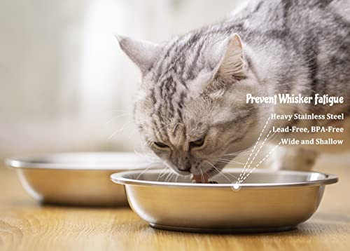 Stainless Steel Cat Bowls 4 Pack, Whisker Fatigue Relief Cat Food Dish, Metal Shallow Wide Large Replacement Plate for Dog and Pet, Ideal for Raised Elevated Pet Feeding Station Stand, 8.7" - color: 4 Pack, size: 8⅔″ Outer Dia