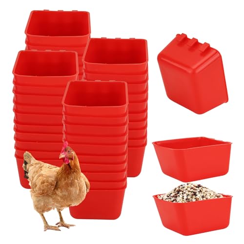 40 Pcs Cage Cups Chicken Feeder Cups 16 oz Hanging Bird Food Water Cups Bunny Cage Feeding Bowl Dish for Pet Parrot Rooster Parakeet Gamefowl Poultry Pigeon Wire Cage(Red) - color: 16oz-Red