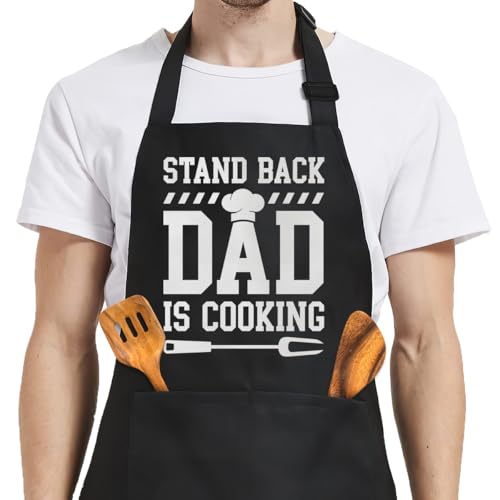 SANDJEST Funny Mens Aprons with Pockets for BBQ Grilling Cooking Grandpa Husband Apron for Birthday Christmas Father's Day - color: Dad 3
