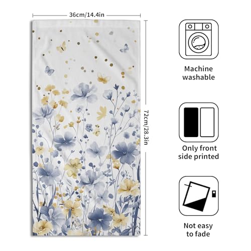 Blue Floral Hand Towels 14x28 Inch Grey Yellow Watercolor Flower Absorbent Microfiber Soft Dish Washing Cloth Face Tea Towel for Home Hotel Gym Laundry Room Kitchen Bathroom Decor - color: Blue Yellow Flowers