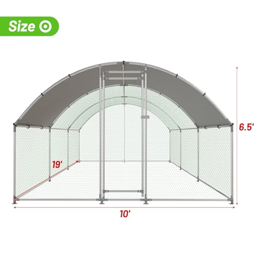 NUGRIART Large Metal Chicken Coop Walk-in Poultry Cage with Water-Resident and Anti-UV Cover Duck Rabbit Cat House Outdoor Chicken Run Pen with Round Roof - size: 19’L×10’W×6.5’H