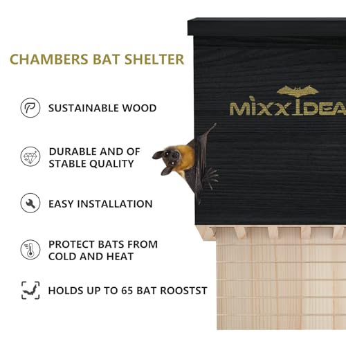 Bat House Bat Box Double Chamber Outdoor House Nursery Bat Shelter Habitat Big bat Box Handcrafted from Cedar Wood - Easy for Bats to Land and Roost - Weather Resistant & Ready to Install - color: Black 2