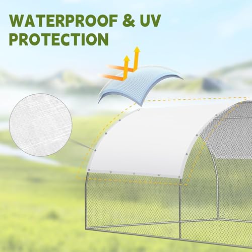 2 Pack Chicken Coop Cover Waterproof, 14.5 * 6.3 FT Chicken Run Cover Coop Tarp with 80 Heavy Duty Zip Ties, Large Chicken Coop, Duck Coop Tarp Replacement,White (Top Cover Only, Frame Not Included) - size: 14.5x6.3 FT