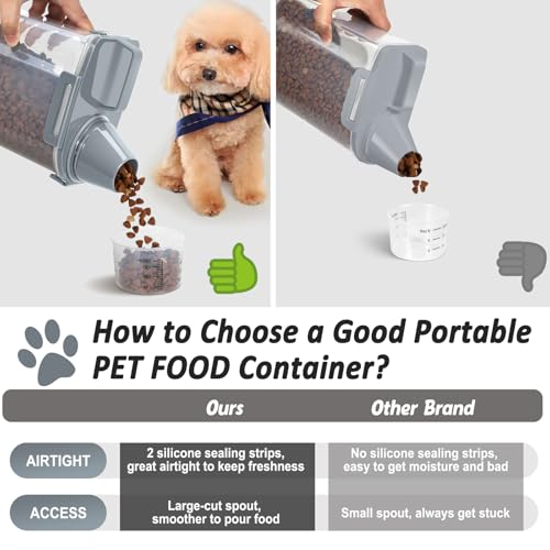 Dog Cat Food Storage Container with Cup (Dark Gray, 2.5L) | Pet Food Pourable Container Airtight with Large Spout, BPA-Free Plastic Food Dispenser for Pet Food, Bird Seed, Rice, Flour - color: Dark Gray, size: 2.5L