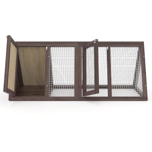Outdoor Chicken Coop Wooden A-Frame Small Animal Coop Rabbit House Quail Cages with Outdoor Runs & Ventilated Wire Fence Suitable for Garden Backyard Farms 47 x 18 x 19.5 in (Brown) - color: Brown