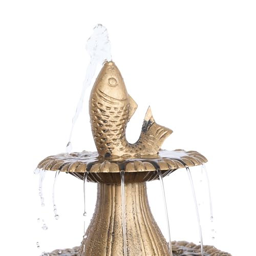 Alpine Corporation 40" Tiered Pedestal Fish Fountain Birdbath, Cascading Outdoor Water Feature for Garden, and Backyard Décor, Gold - color: Gold