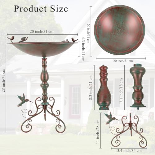 Pedestal Bird Bath for Outside, X-Large Birdbath with 20" Dia Bowl | 28" H Metal Bird Baths & Bird Feeder for Outdoor Garden Patio Yard Decor, Bronze