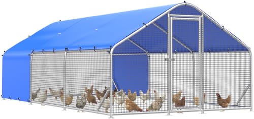 Sino Luban Large Metal Chicken Coop Run with Hardware Cloth Anti-Rust for 30 Chickens/Ducks, Chicken Runs for Yard with Waterproof Cover, Chicken Enclosure Pen Outdoor, Walk-in Poultry Cage - size: 17.8' L x 8.8' W x 6.4' H