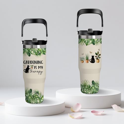 Garden Gifts for Plant Lovers - 30oz Insulated Stainless Steel Tumbler with Handle, Cute Leak-Proof Water Bottle for Cat Lovers Gardeners, Gardening is my therapy, Gifts for Gardening Days - color: Garden1