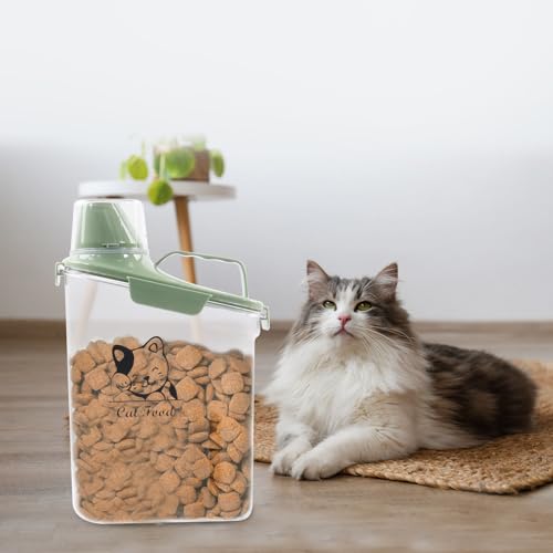 Pet Food Storage Container with Measuring Cup and Pour Spout - Airtight, Leakproof, Portable Cat Food Dispenser - Green - color: GREEN CAT
