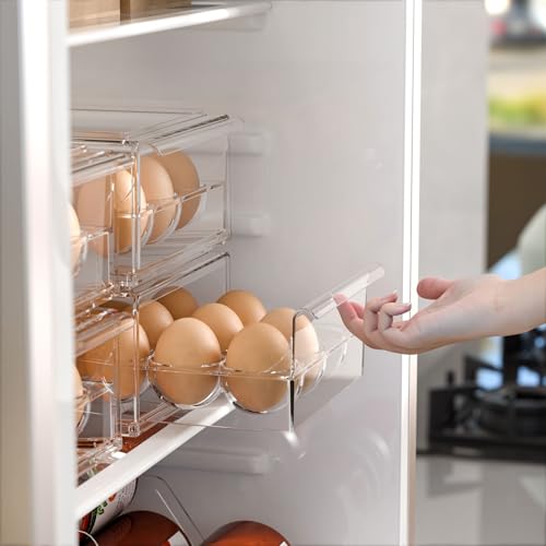 Egg Storage for Refrigerator, Stackable 18 Egg Holder for Fridge, BPA Free Refrigerator Organizer Bins, Transparent Egg Dispenser - style: Modern