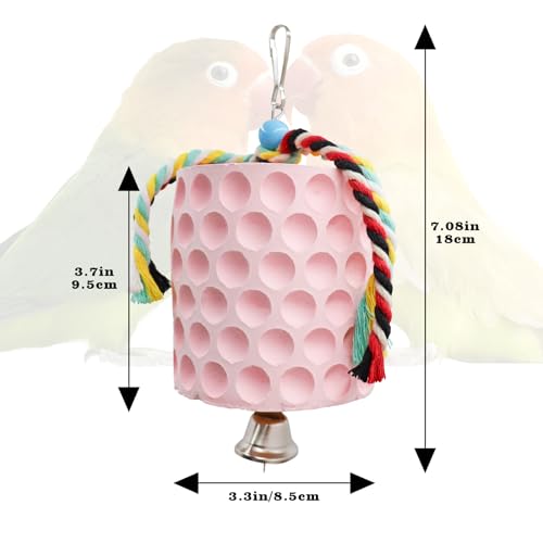 Extra Large Bird Chewing Toy, Parrot Beak Grinding Calcium Stone with Bells, Bird Cage Accessories, Cage Toys for Cockatiel Parakeet Parrot Budgies Rat Hamster Chinchilla Rabbit Bunny African Grey - color: Pink
