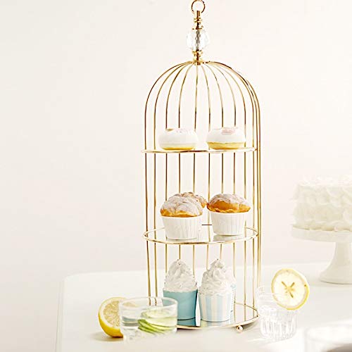 22-Inch Gold 3 Tier Metal Mirror Glass Hanging Bird Cage Dessert Cupcake Stand Wedding Reception Party Table Decorations