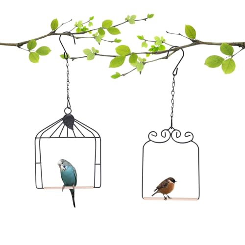 Metal Frame Hummingbird Swings and Perches with Wooden Dowel Black Bird Swing Outdoor Bird Perch Humming Bird Swing (2PK Different) - style: 2PK different