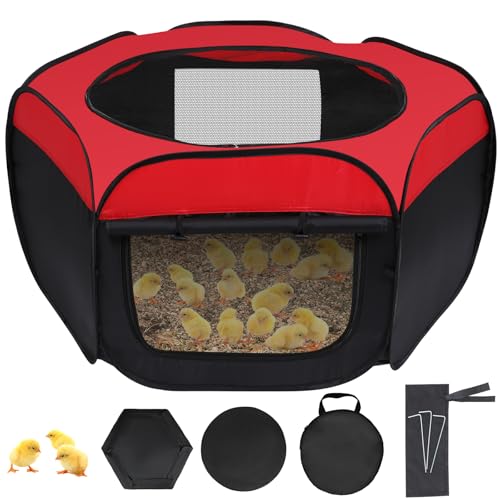 Brooder Box for Chicks Pop-Up Baby Chicken Cage Perch Up to 17 Baby Chicks, Ducks and Quails Chick Starter Kit with Storage Bag, Top Cover, Fixed Pegs, Waterproof Mat