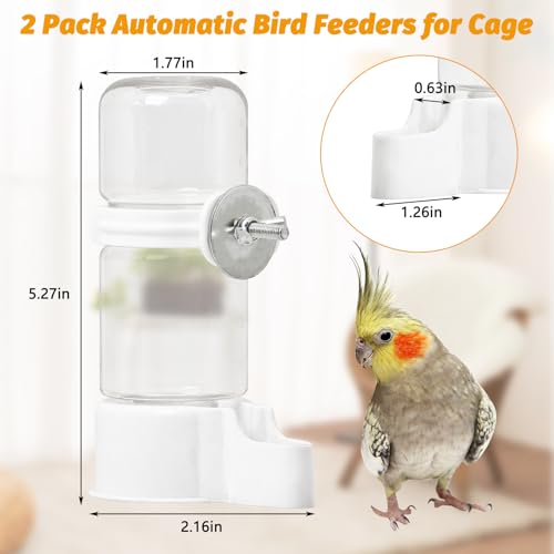 BNOSDM Automatic Bird Water Dispenser 2 Pcs No Mess Parrot Cage Water Feeder Drinker Suspended Bird Drinking Device Parakeet Cage Accessories for Budgies, Cockatiel, Conure, Canary, Finch (White) - color: 2 Pcs White Automatic Bird Water Dispenser