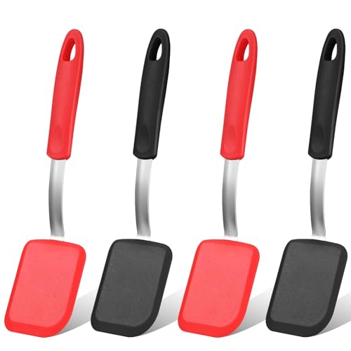 Gejoy 4 Pcs Silicone Cookie Spatula Turner Mini Brownie Spatula Flexible Silicone Spatulas Nonstick Cookware Heat Resistant No Scratch Flipper Baking Utensils for Egg Pancake(Red, Black) - color: Red, Black