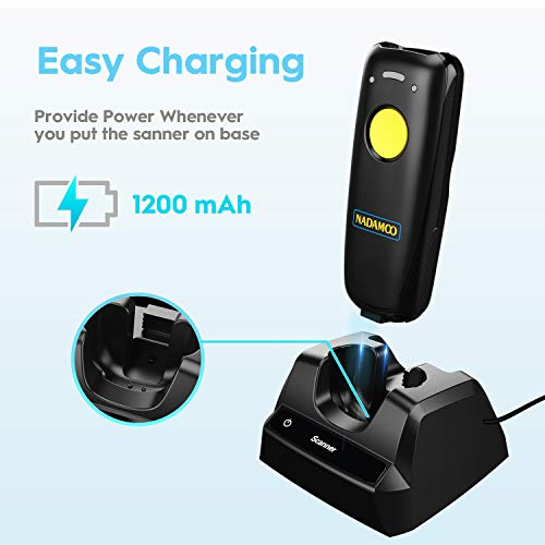 NADAMOO 2D Wireless Barcode Scanner Compatible with Bluetooth, Portable USB 1D 2D QR Code Scanner for Inventory, Bar Code Image Reader for Tablet iPhone iPad Android iOS PC POS, with Charging Dock - color: Yellow