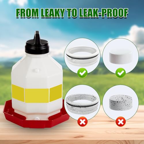 Plastic Poultry Waterer Replacement Parts Kit | 10 Caps & 4 O-Rings, Compatible with Miller, Little Giant PPF & Farm-Tuff 3/5/7 Gallon Poultry Founts (White) - color: White
