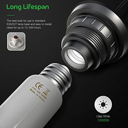 Simple Deluxe 100W Reptile Heat Lamp Bulb No Light Ceramic Heat Emitter Brooder Coop Heater for Amphibian Pet & Incubating Chicken, Snake, Lizard, Spider, 2-Pack,White - size: 2 Pack, style: White