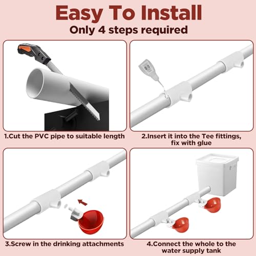 50 Pack PVC Tee Fittings for Chicken Waterer - Threaded Connectors for Poultry Nipples, Automatic Chicken Water Drinker Cups and Feeder Systems, Durable & Leak-Proof (White)