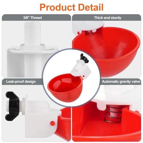 Automatic Chicken Waterer Cups, 6 Pack Large Chicken Water Feeder | Chicken Water Cups, Poultry Waterer Great for Duck, Chicken, Goose, Turkey, Bunny and Bird with Installing Drill