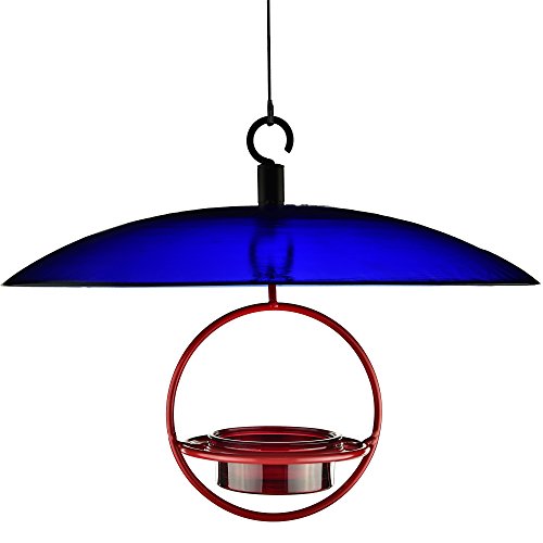 Yellow Recycled Glass Bird Feeder Dome, Hanging Weather Shield with Dual Hooks, Durable Outdoor Protection for Backyard Feeders, Cobalt Blue