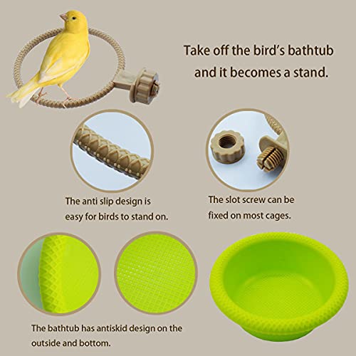FOIBURELY Multi-Function Caged Bird Bath Bird Cage Parrot Supplies Bathing Tub for Canary Finch Budgerigar，Perch Stand(4.5")