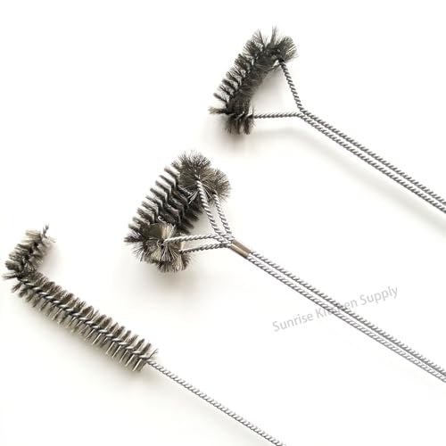 SUNRISE Fryer Brush with Long Handle (Stainless Steel, L, Single, and Double Brush) - color: Stainless Steel, size: L, Single, and Double Brush