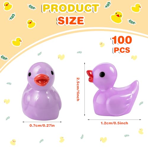 100 Pcs Mini Resin Ducks Tiny Ducks Miniature Duckies Bulk Figures for Garden Micro Landscape Home Prank Game Micro Landscape Aquarium Dollhouse Ornament DIY Handmade School (Light Purple) - color: Light Purple