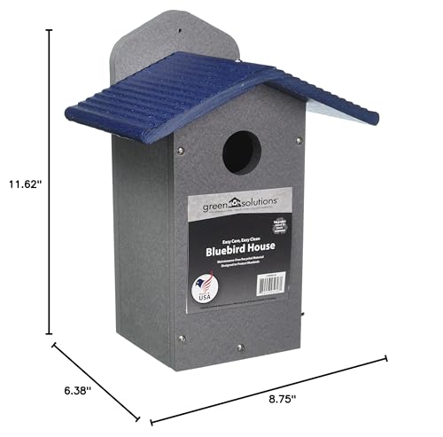 Birds Choice Green Solutions Bluebird House, 1.5" Hole | Gray & Blue | Recycled Plastic Nesting Box, Weather-Resistant for Backyard Bluebird Conservation, Made in USA - color: Gray