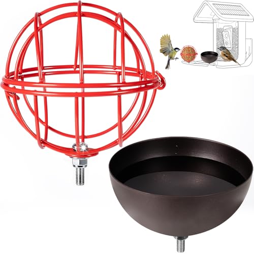 SheeChung Metal Suet Ball Holder for Bird Buddy,Bird Water Feeder Outdoor | 5mm Screw Hole,Bird Buddy Accessories,Smart Feeder Replacement Part,Nutrition Set for Bird Feeder,Easy to Clean & Refill - color: Red Round, size: with Water Feeder