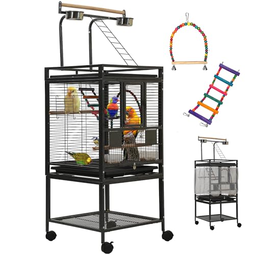 50.8'' Large Parakeet Cage,Small Bird Cage,Cockatiel Cage for Birds,Bird Flight Cages for Parakeets,Bird Travel Cage with Parrot Cage Cover,Toys,PlayTop Detach,Seed Catcher for Canary,Budgie
