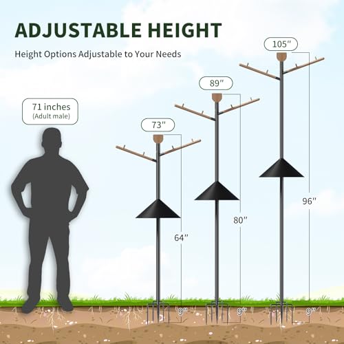 LONA 105 Inch Bird Feeder Pole for Outdoor, Squirrel Proof, 5-Prong Base | Adjustable 0.9” Dia Bird House with Mount Kit,Heavy Duty Stand with 6 wooden Hooks, Suit for Various Feeders, Black, 1 Pack
