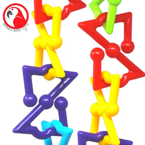Bonka 3638 Pk2 Z Link Small Bird Toy 8" x 2" Bird Safe Plastic for Parakeet Lovebird Conure Cockatiel Small to Medium Birds and Similar Cage Foot Play Toy