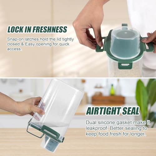 3 Lbs Pet Dog Food Storage Container for Bird Seed Rice Flour - Pine Green | Cat Food Containers with Collapsible Bowl for Travel Airtight 5 Lbs Rice Cereal Oatmeal Holder with Pour Spout Measuring Cup - color: Pine Green-3L