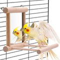 Bird Mirror Parakeet Mirror Perch Stand Wooden Swing Mirror Toy Cage Accessories for Cockatiel Parakeet Budgie Lovebird Small Parrots - size: 1 Pcs