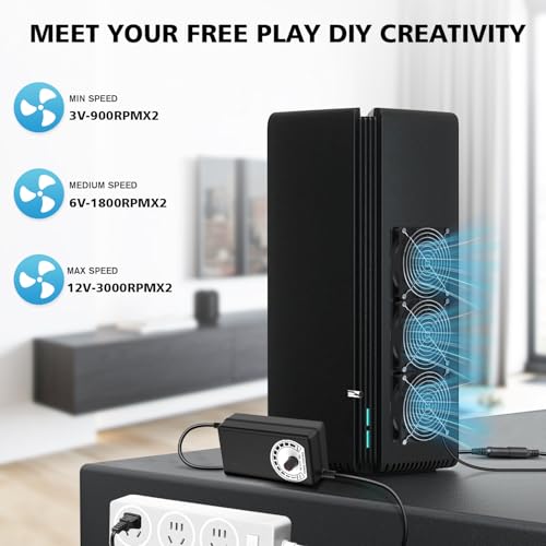 3X120mm Computer Fans with AC Plug & Speed Controller - 12V DC Cooling Fans for PC Case, Server Cabinet, Industrial Chassis, Greenhouse Ventilation - size: 3x120mm