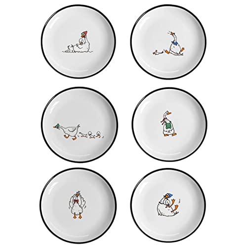 Cute Cartoon Animals Pattern Ceramic Sauce Dishes, Seasoning Dishes, Sushi Soy Dipping Bowls, Appetizer Plates, Dessert Plates, Little Cat Bird Feeding Bowls, Set of 6-Goose-5 Inch - color: Goose, size: 5 Inch