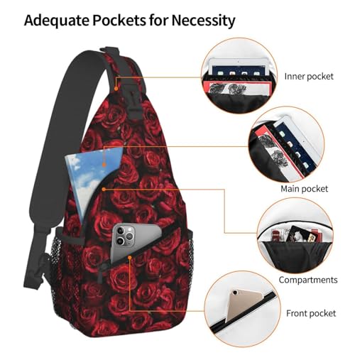 Rose Sling Bag for Women, Crossbody Bag Red Floral Sling Backpack for Men, Casual Shoulder Bags Lightweight Gym Outdoor Sports Travel Hiking Fishing Daypack - color: Rose