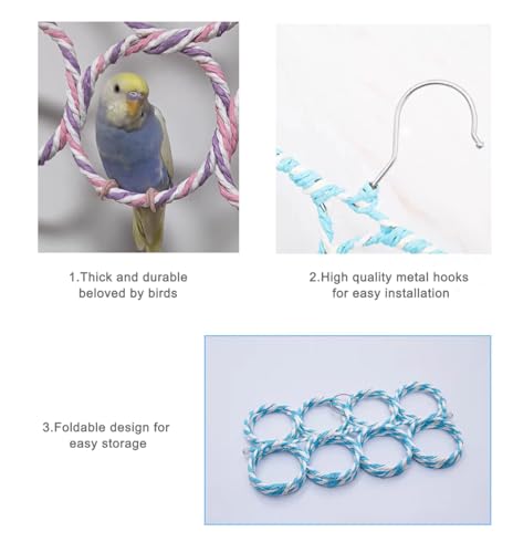 1 Pack Small Pet Rope Toys,Bird Rope Perch Climbing Net Ladder Hanging Hammock for Parrot (Parakeet/Cockatiel/Cockatoo/Macaw/Conure), Rat, Hamster, Mouse, Ferret (1Pcs) - size: 1Pcs
